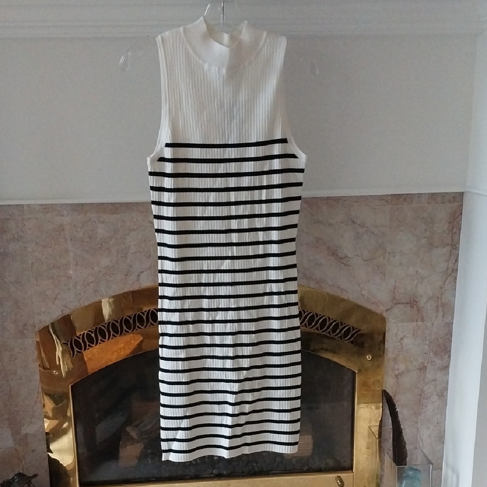 Sleeveless Striped Dress - Black and White